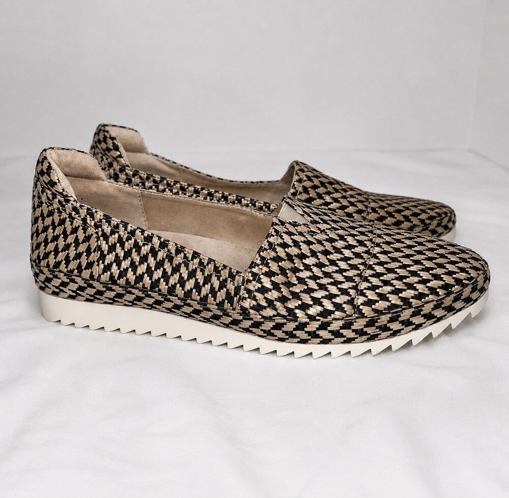 VANELI Veve Shoes Womens Size 10 M Black Camel Raffia Weave Slip On Comfort EUC